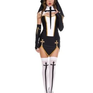 Spirit Bad Habit Nun Costume - Black and White Nun Costume with Gold Accents